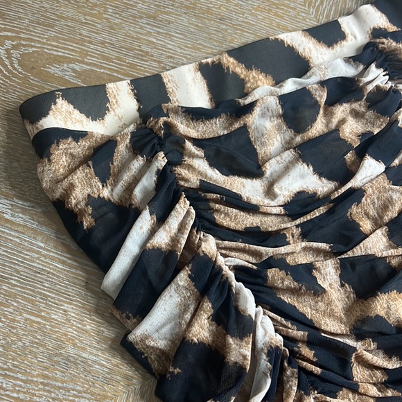 GANNI Women's Brown Ruched Leopard-print Mesh Skirt 40 - Picture 9 of 12